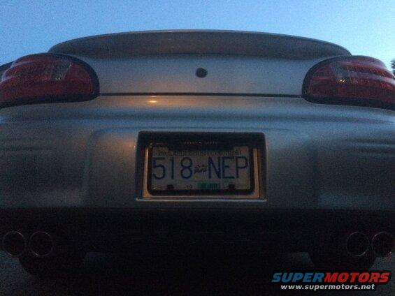 Dusk shot, license light off. The frame is sitting a tad crooked.