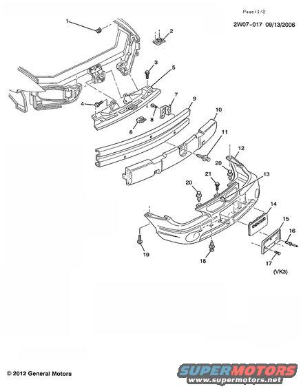 Diagram of 2002 Pontiac Grand Prix front bumper assembly with numbered parts.