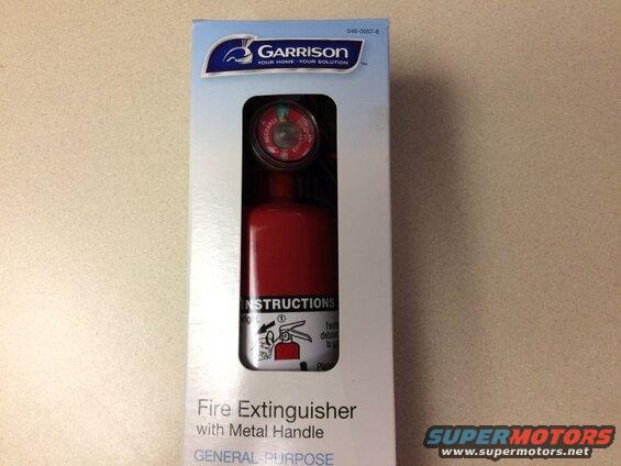 Garrison fire extinguisher in its retail packaging.