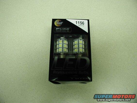 Package of two white LED automotive replacement bulbs, model 1156.