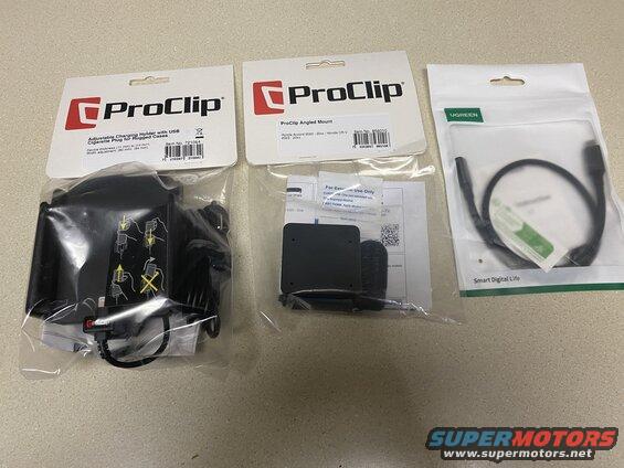 Three car accessory packages: ProClip charging holder, ProClip angled mount, and UGREEN cable.