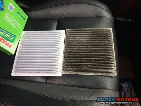 New and old cabin air filters side-by-side.