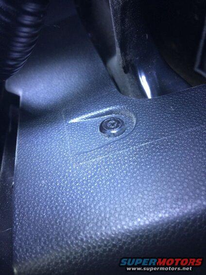 Close-up of a black Phillips head screw in a textured plastic panel inside a vehicle.