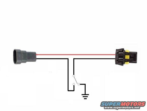 Wiring diagram with connectors, switch, and ground symbol.