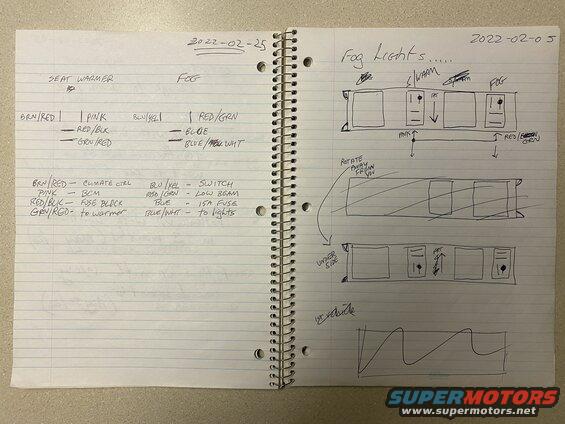 Handwritten notes and diagrams for vehicle wiring.