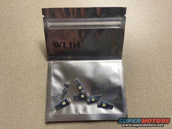 Small LED bulbs in a resealable bag with the brand name WLJH.