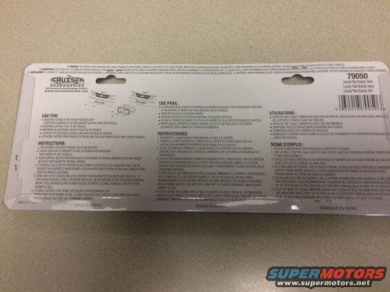 License plate bracket package with instructions