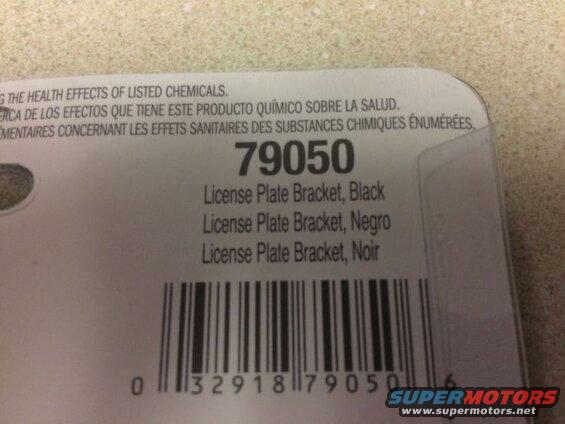 Product label with barcode and text for license plate brackets.