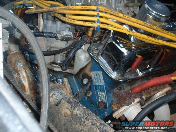 edelbrock performer intake and carb, hooker supercomp headers have been alumicoated, ford motorsport chrome valve covers, mild cam, be cool 4 core aluminum radiator.