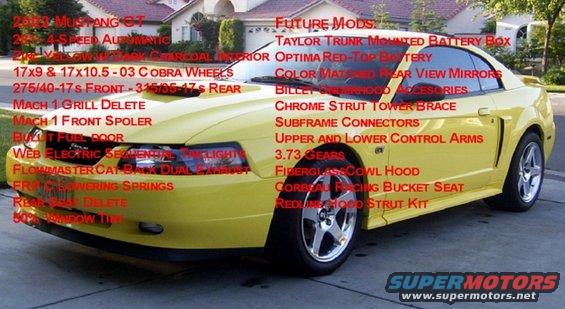 Yellow coupe with Cobra wheels and Mach 1 spoiler