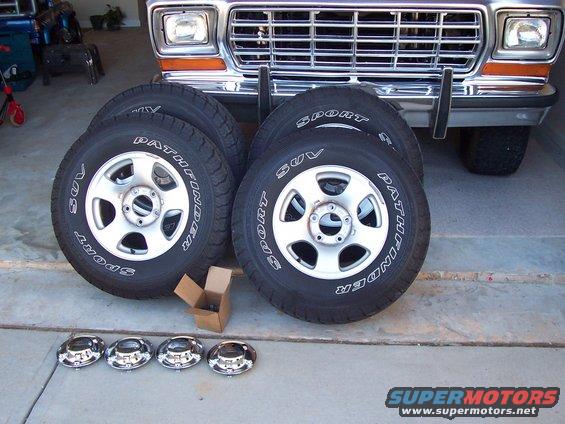 1979 Ford Bronco grille with four Pathfinder SUV tires and wheels
