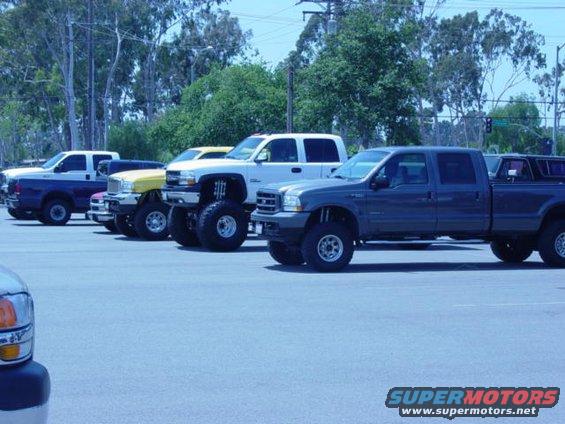 a few trucks in the parking lot