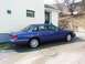 1995 Ford Crown Victoria - A blue 1995 Ford Crown Victoria sedan is parked next to a house with a green garden hose on the ground.