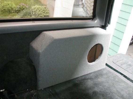 custom speaker box installed in the rear of a vehicle