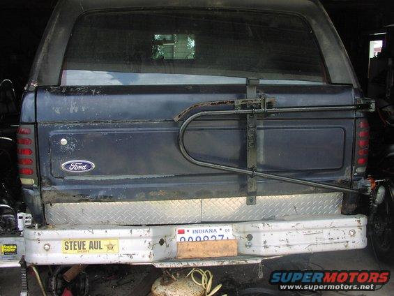 1988 Ford Bronco rear view with aftermarket bumper and spare tire carrier