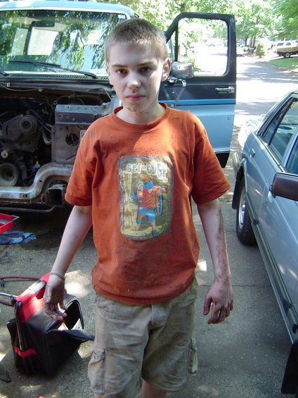 Dirty boy after draining the transmission