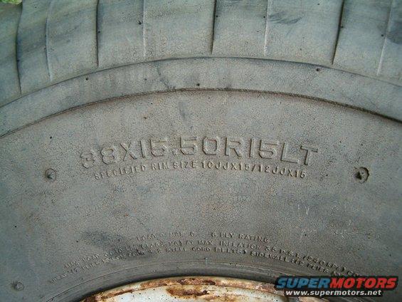 Tire sidewall shows size 38x15.50R15LT and specified rim size 10JJX15/12JJX15