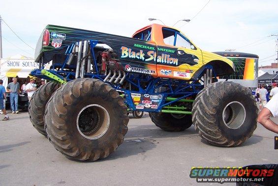 Monster truck 'Black Stallion' with large tires and custom paint