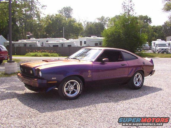 Purple 1978 Ford Mustang II coupe with a hood scoop and chrome wheels
