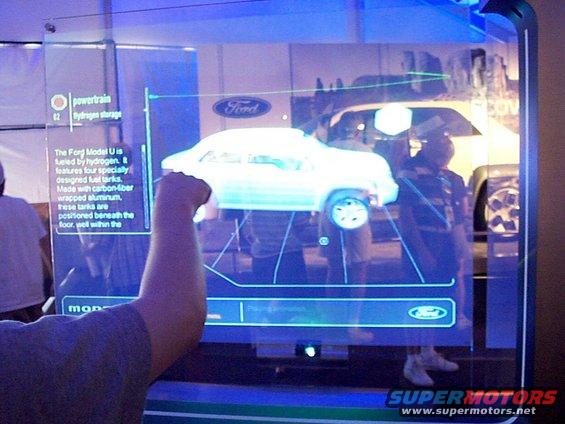 Interactive display showing a diagram of the Ford Model U hydrogen car with text about its features