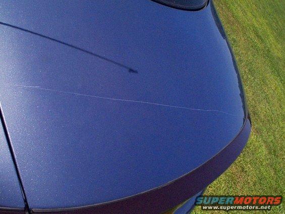 Blue 1999 Ford Taurus hood with a long scratch
