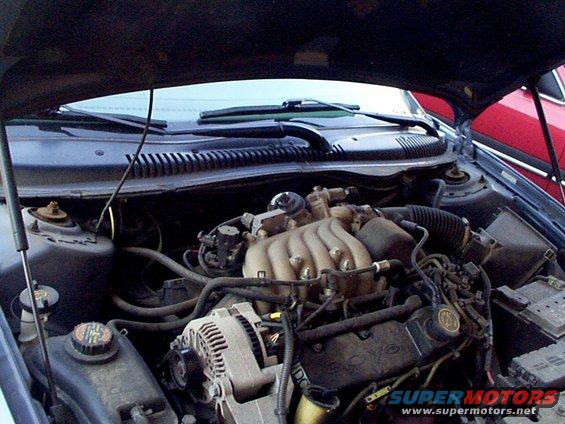 1999 Ford Taurus engine bay with V6 engine and alternator visible