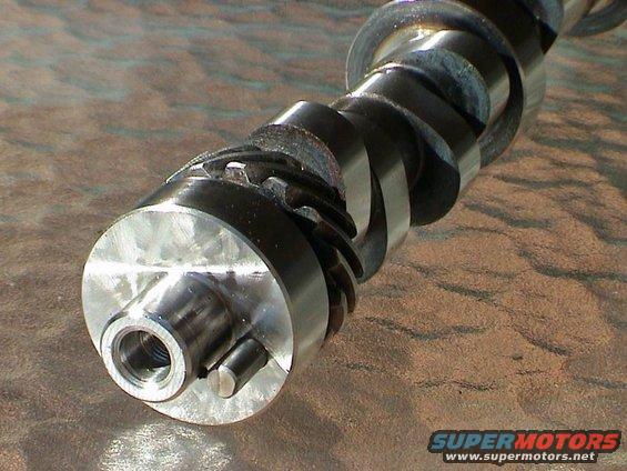 Camshaft with machined lobes and a threaded end with a pin