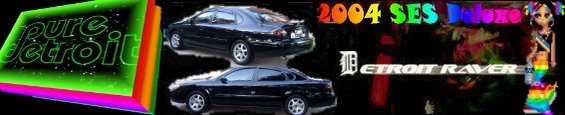 Two black sedans, one above the other. Text reads '2004 SES Deluxe Detroit Raver'