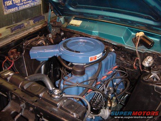 1968 Mercury Comet engine bay with blue air cleaner and V8 engine