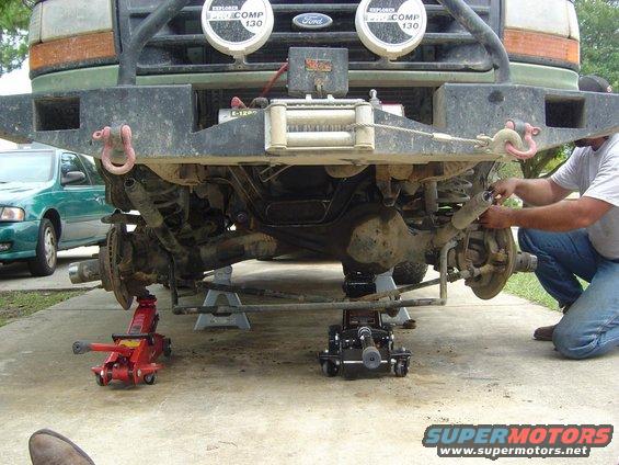 1993 Ford Bronco front suspension on jack stands with winch and lights