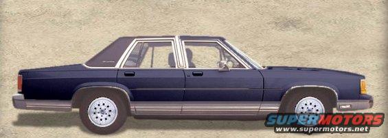 Dark blue 1990 Ford Crown Victoria LTD sedan, side view