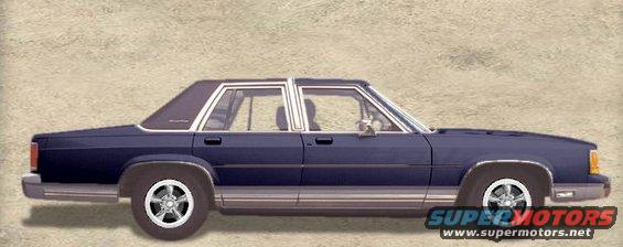 1990 Ford Crown Victoria LTD sedan, side view. Dark blue paint with chrome trim