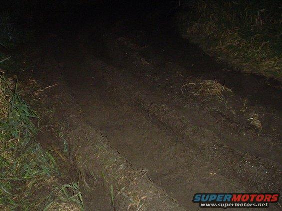 Muddy track with grass and debris, dark lighting, Supermotors.net logo