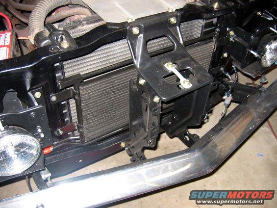 This trans cooler is actually an oil cooler from a new Dodge Dakota. It's weird how nicely it fits in a 33 year old Ranchero. Finally, Dodge got something right.