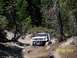 1976 Ford F-100 - A white off-road truck tackles a challenging rocky path in a wooded area.