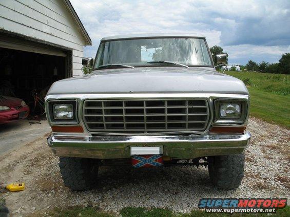 Front view of a silver 1979 Ford F-150 pickup truck with a prominent grille