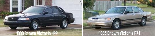 1999 Crown Victoria HPP and 1995 Crown Victoria P71 side-by-side