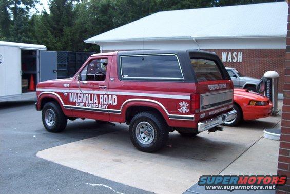 1981 Ford Bronco fire truck with "MAGNOLIA ROAD FIRE COMPANY" text on the side