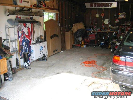 This is where it lives. I haven't seen this floor in a long time. It's hard to believe a Ranchero fits in there amongst the tools, welder, air compressor, spare parts and the wifes mini van (guess which one I think needs to go).