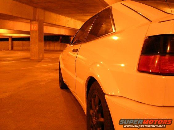 1990 Volkswagen Corrado rear quarter panel and taillight in a parking garage