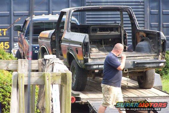 Rear view of a 1979 Ford Bronco on a trailer, with text 'GOT NUT' on bumper