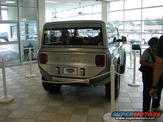 Silver concept SUV with "FORD" lettering on the rear, wide tires, and a license plate frame