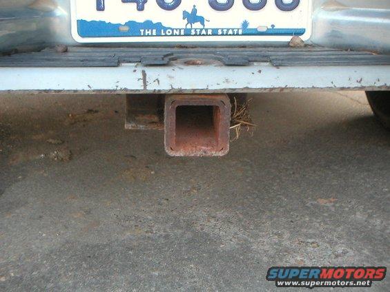 Rear bumper and trailer hitch of a vehicle with a Texas license plate