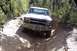 1982 Ford Bronco - This white off-road vehicle, identified by license plate RB 045, navigates a challenging dirt track through a wooded area.