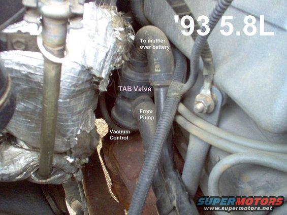 5.8l-tab.jpg Thermactor Air Bypass valve

[url=https://www.supermotors.net/registry/media/252396][img]https://www.supermotors.net/getfile/252396/thumbnail/secondaryair50l.jpg[/img][/url] . [url=https://www.supermotors.net/registry/media/252398][img]https://www.supermotors.net/getfile/252398/thumbnail/secondaryair58l.jpg[/img][/url] . [url=https://www.supermotors.net/vehicles/registry/media/589993][img]https://www.supermotors.net/getfile/589993/thumbnail/secondaryair.jpg[/img][/url]

The foil-faced fabric on the L shields the HVAC vacuum reservoir on the evaporator cover.