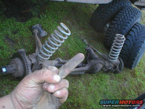 Front suspension components and tires on grass