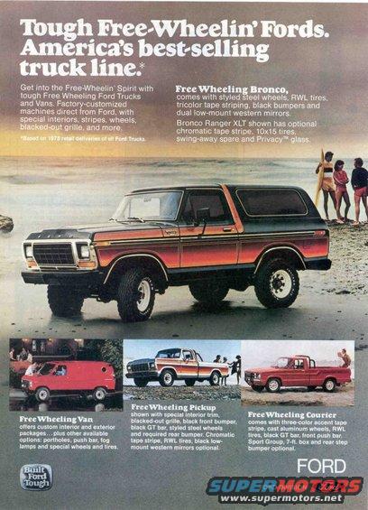 1979 Ford Bronco with tri-color stripe and black top, parked on a beach