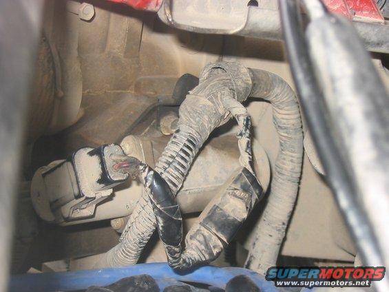 Engine wiring harness with damaged insulation and exposed wires