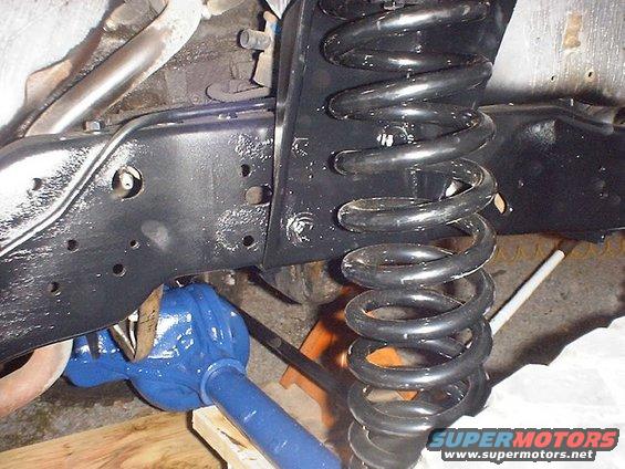 close-up of vehicle's front axle and coil spring assembly