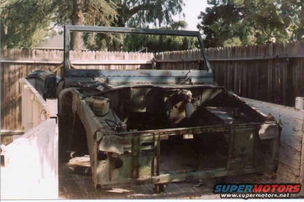 1966 Ford Bronco chassis in a truck bed, front view